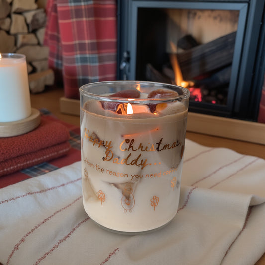 Happy Christmas, Daddy! Customisable with your child's drawings. Cold brew coffee candle.